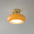 Deckenleuchte Glaskuppel 28 cm x 18 cm Gold Weiß Orange Badezimmer Retro
