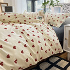 Twin, Full & Queen Duvet Cover Set – Soft Korean-Style Bedding with Heart Design