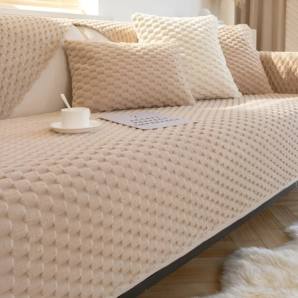 Velvet Sofa Cover with Textured Pattern