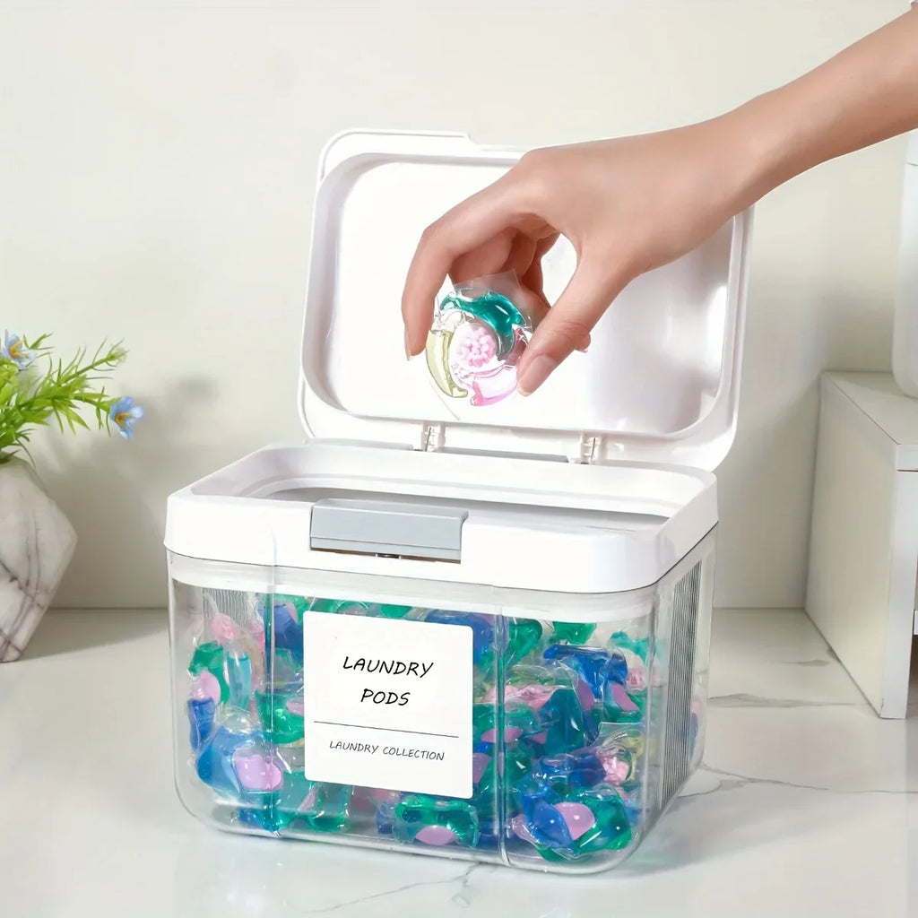 Aufbewahrungsbox für Waschmittel-Pods mit Deckel