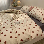 Twin, Full & Queen Duvet Cover Set – Soft Korean-Style Bedding with Heart Design