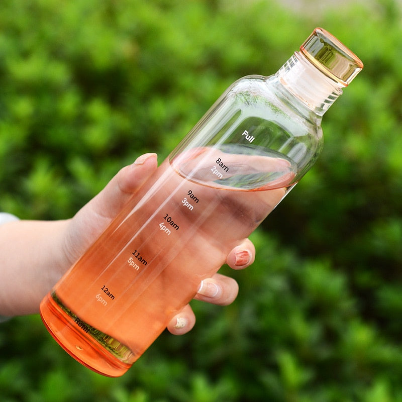 Heat-Resistant Glass Water Bottle with Time Scale