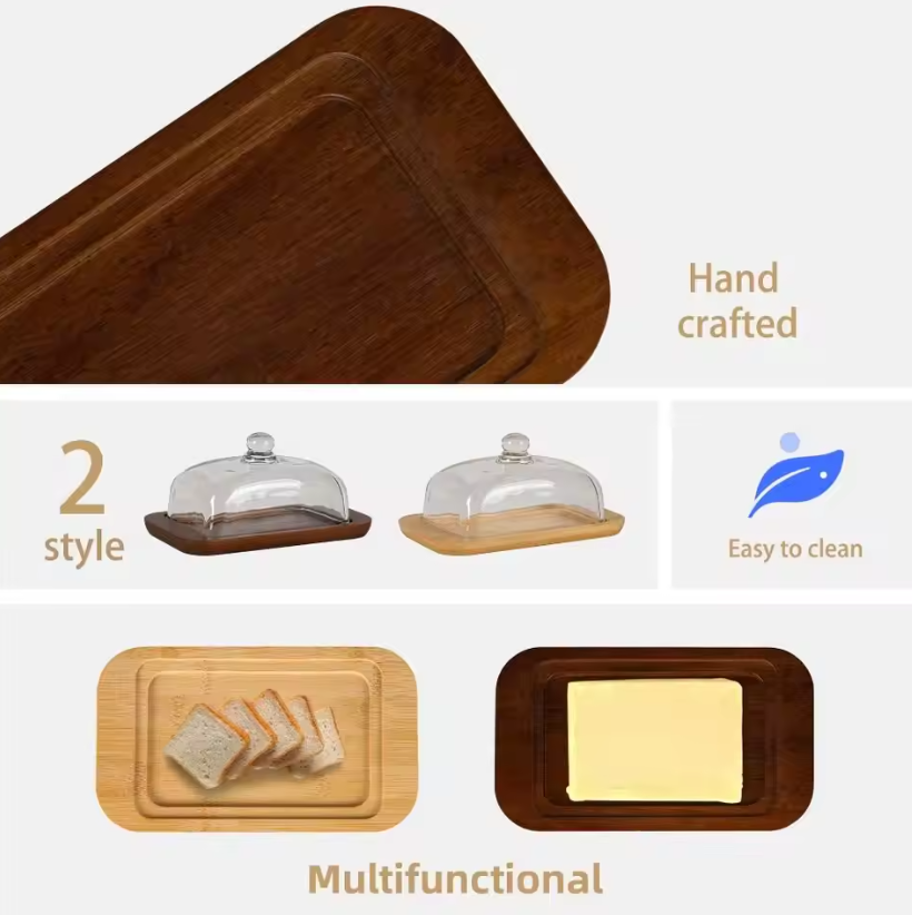 Butterdose mit Glasdeckel und Holzunterteil