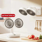 Verstellbarer, tragbarer Doppelkopf-Tischventilator mit Nachtlicht