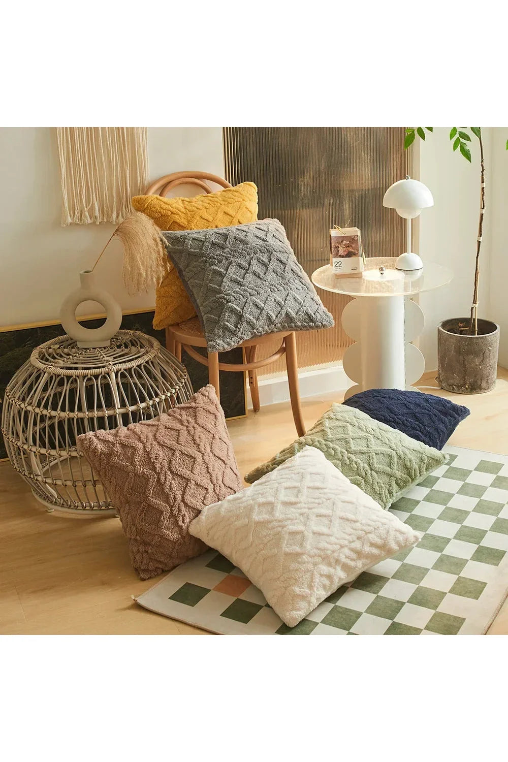 Geometric Plush Sofa Pillow Cover