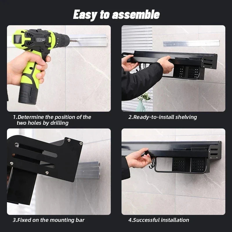 Metal Kitchen Wall Shelf - Self-Adhesive & Screwable