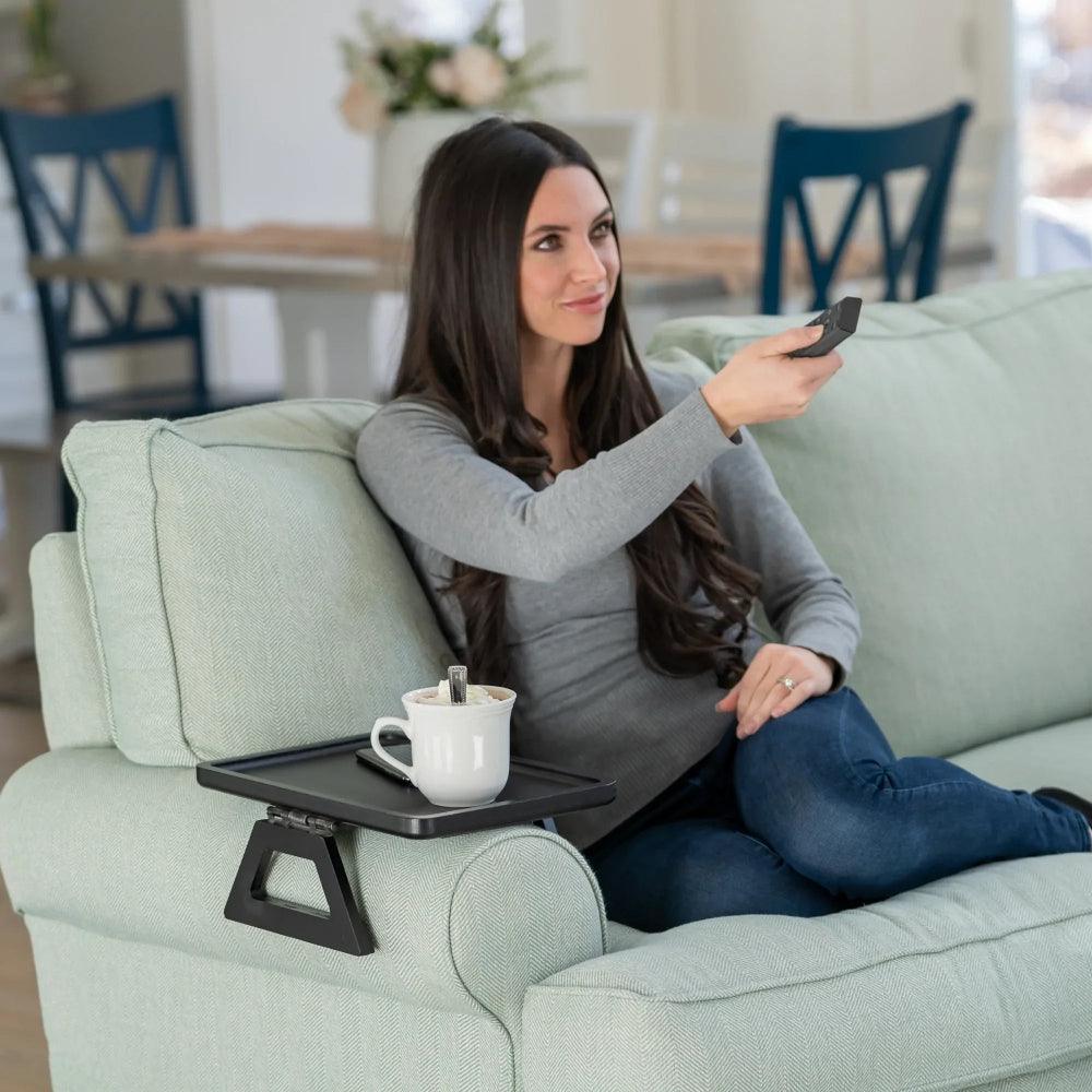 Adjustable Sofa Arm Tray Table for Drinks, Snacks & Remote Control Storage