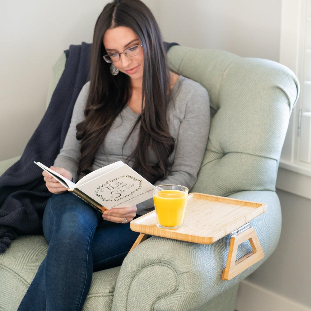 Adjustable Sofa Arm Tray Table for Drinks, Snacks & Remote Control Storage