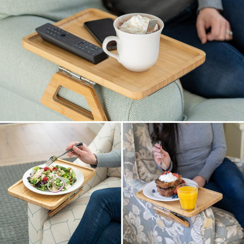 Adjustable Sofa Arm Tray Table for Drinks, Snacks & Remote Control Storage