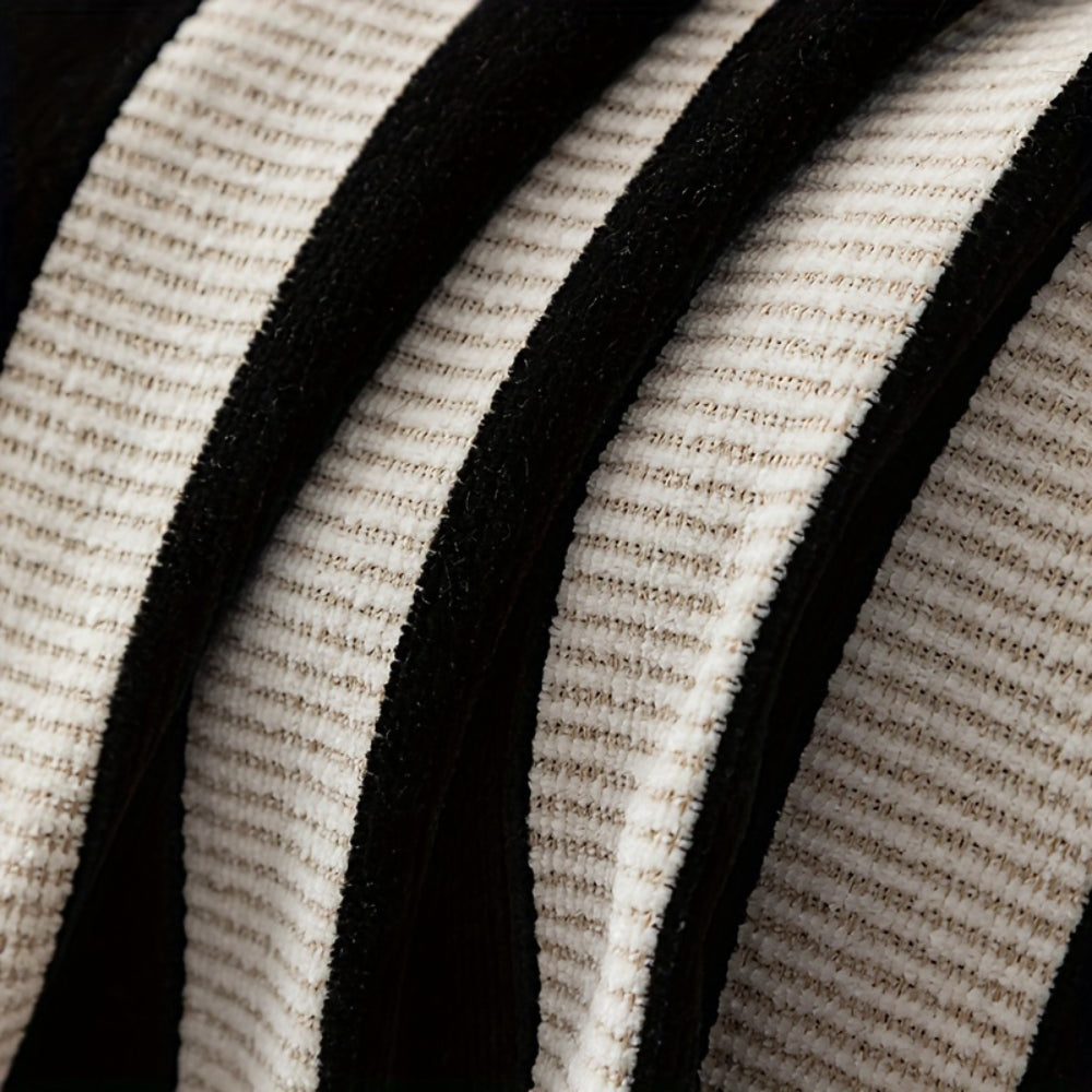Striped Chenille Black White Sofa Cover
