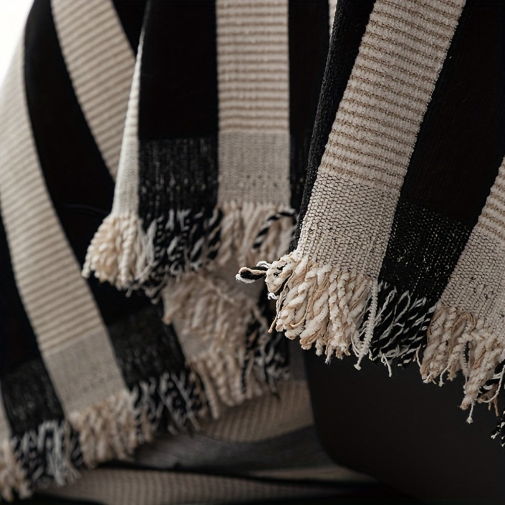 Striped Chenille Black White Sofa Cover