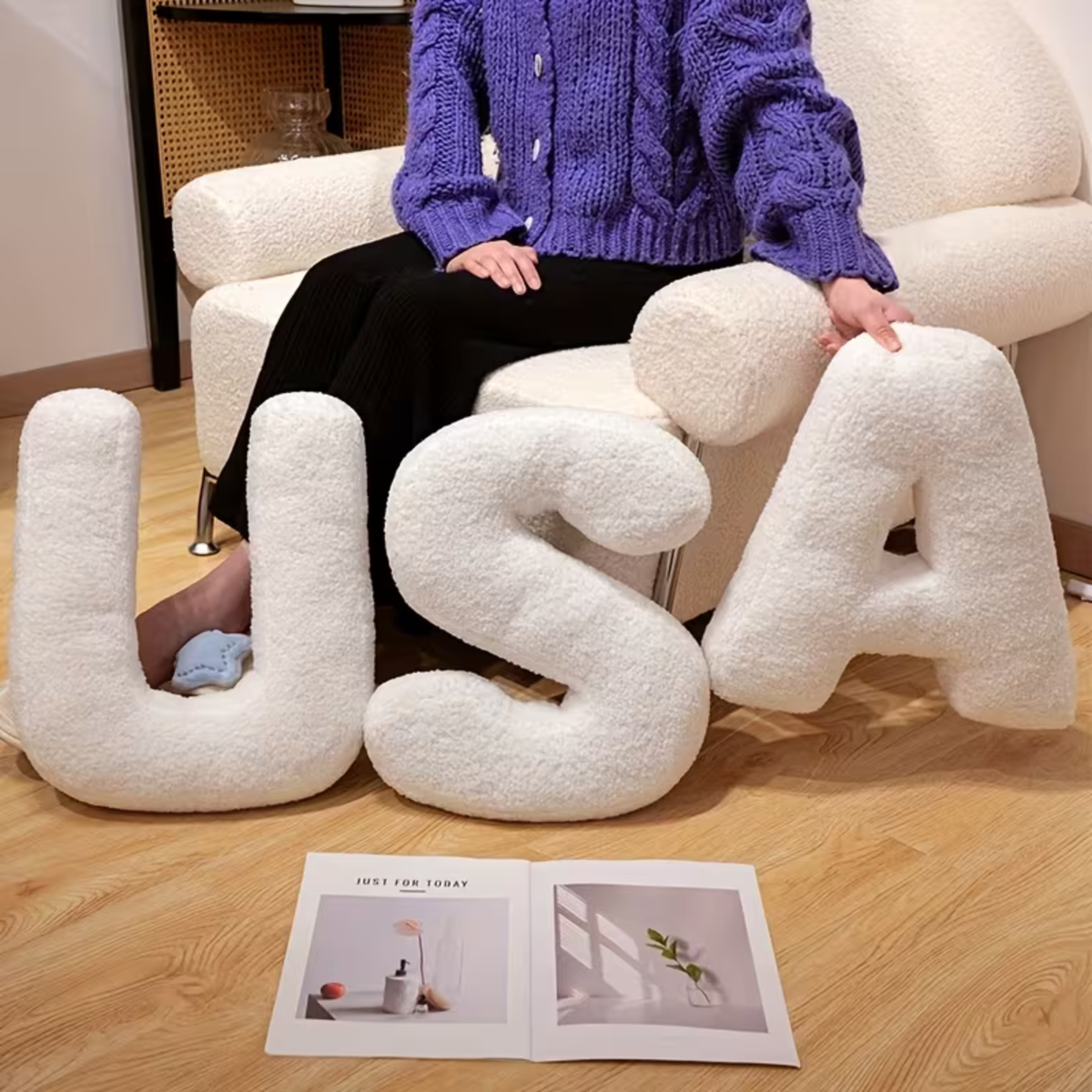 White Letter Decorative Pillow