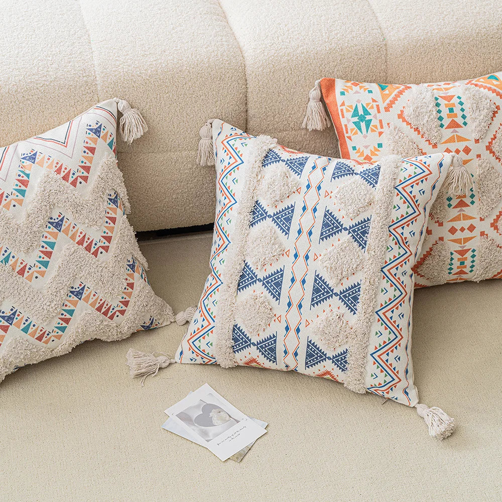 Boho Geometric Tufted Cushion Cover