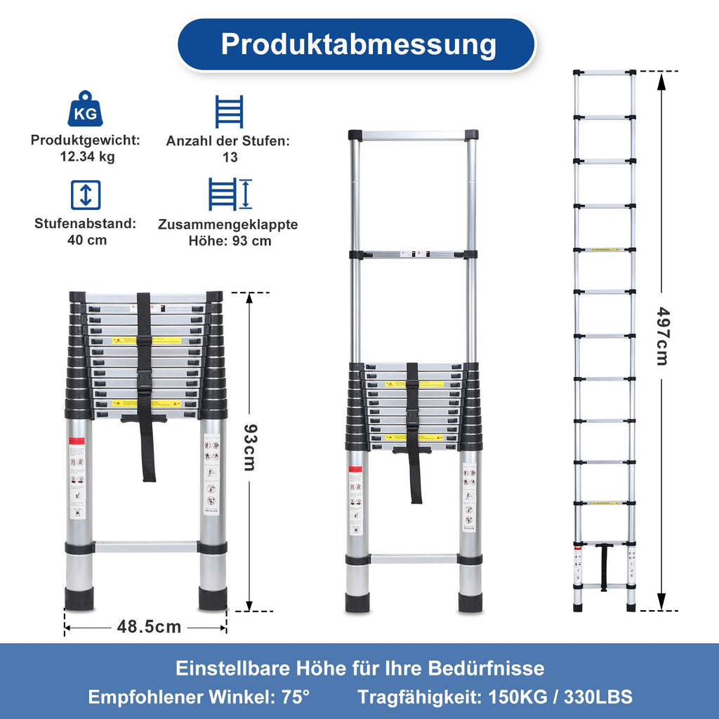 Teleskopleiter aus Aluminium bis 150kg