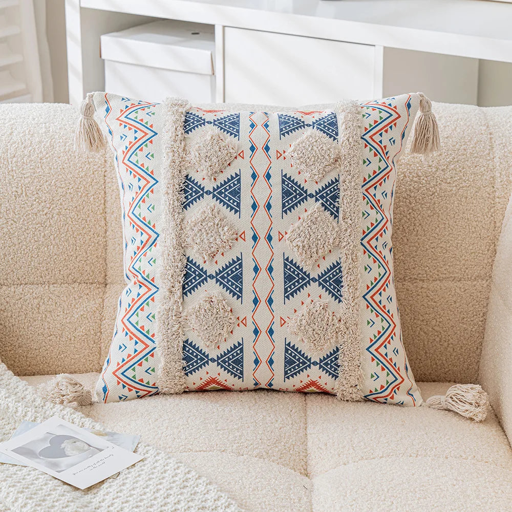 Boho Geometric Tufted Cushion Cover
