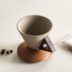 BaristaLuxe Keramik-Kaffeetasse 250ml – Handgefertigt mit Holzgriff und Untersetzer