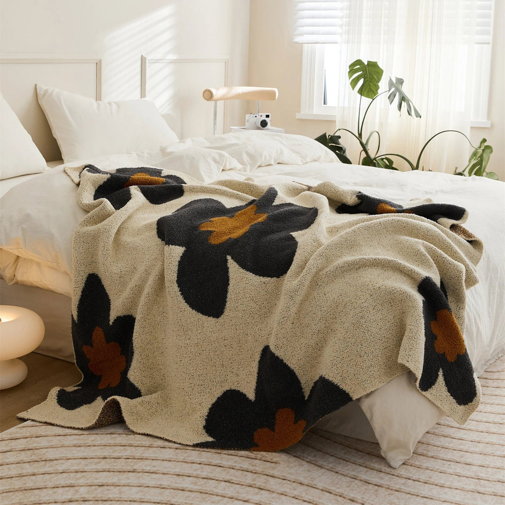 Floral Knitted Throw Blanket
