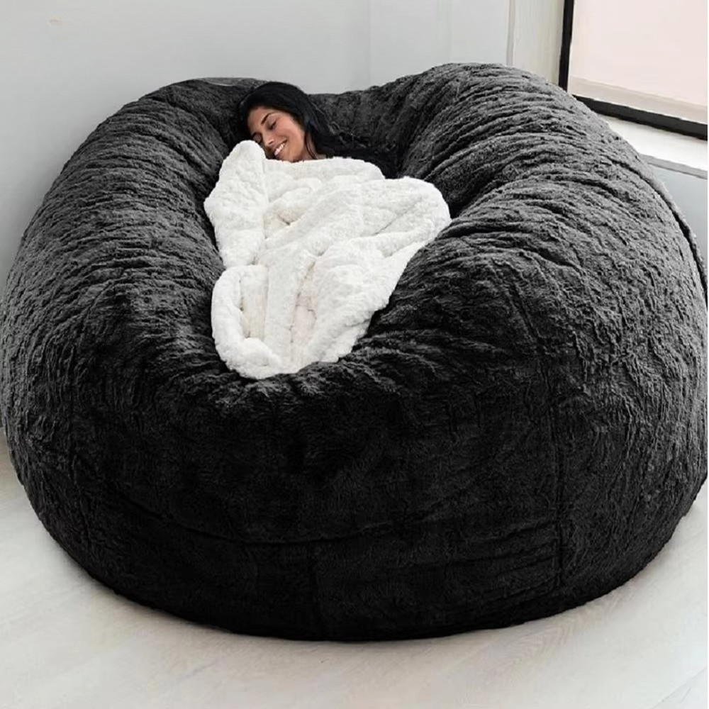 Großer 150 cm flauschiger Kunstfell-Sitzsack-Bezug – Lounge-Sofa (nur Bezug)