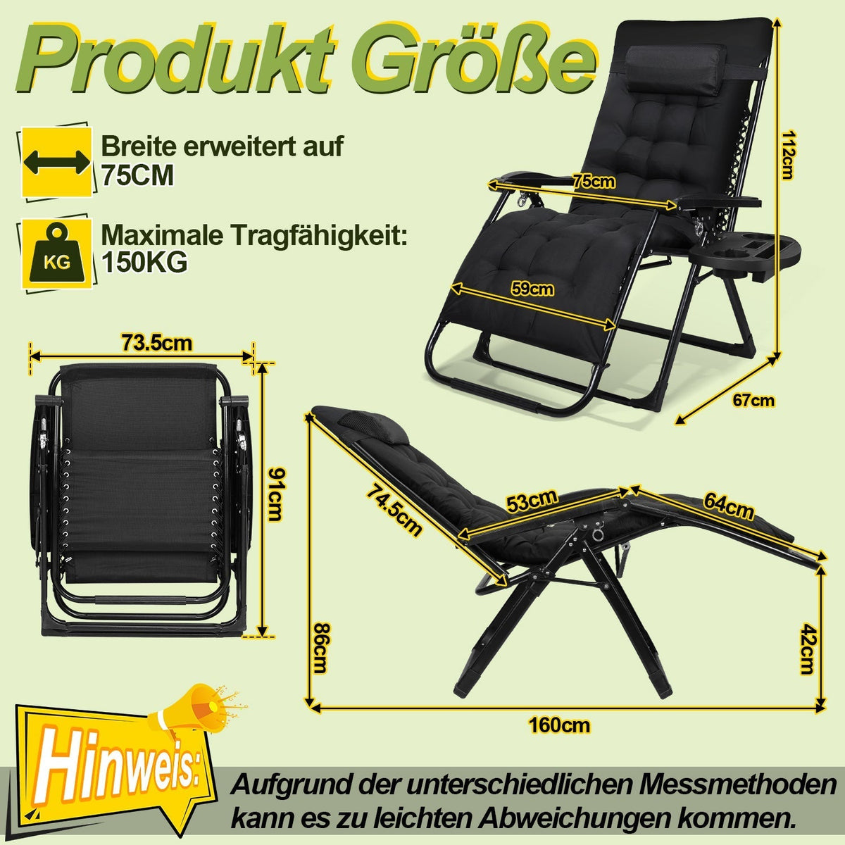 Klappbare Sonnenliege bis 200 kg