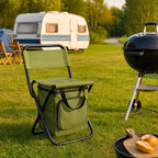 Klappbarer Campingstuhl mit Rückenlehne und Kühltasche – Grün