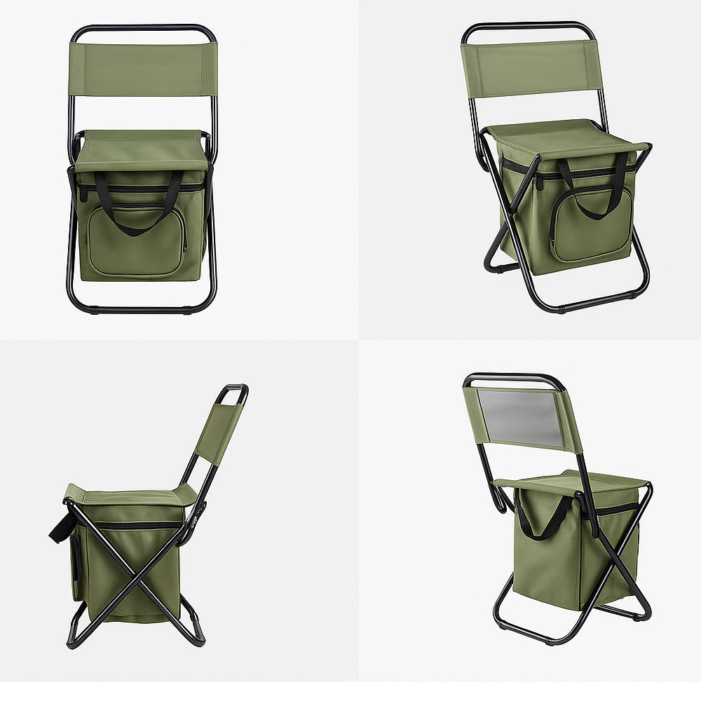 Klappbarer Campingstuhl mit Rückenlehne und Kühltasche – Grün