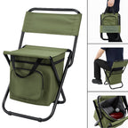 Klappbarer Campingstuhl mit Rückenlehne und Kühltasche – Grün