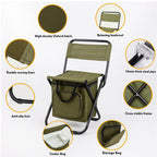 Klappbarer Campingstuhl mit Rückenlehne und Kühltasche – Grün