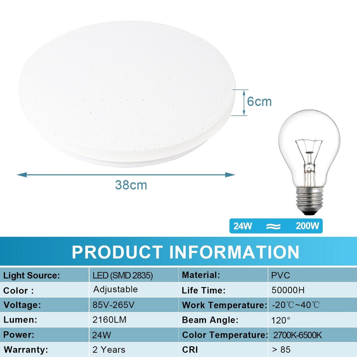 24W LED-Deckenleuchte mit Sternenhimmel-Effekt, dimmbar