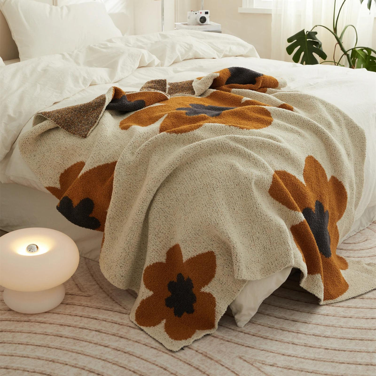 Floral Knitted Throw Blanket