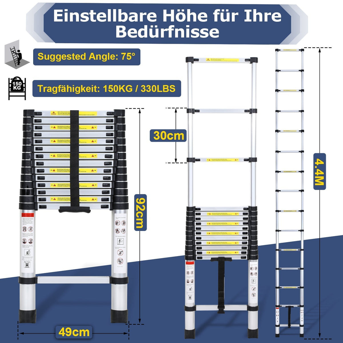 Teleskopleiter aus Aluminium bis 150kg