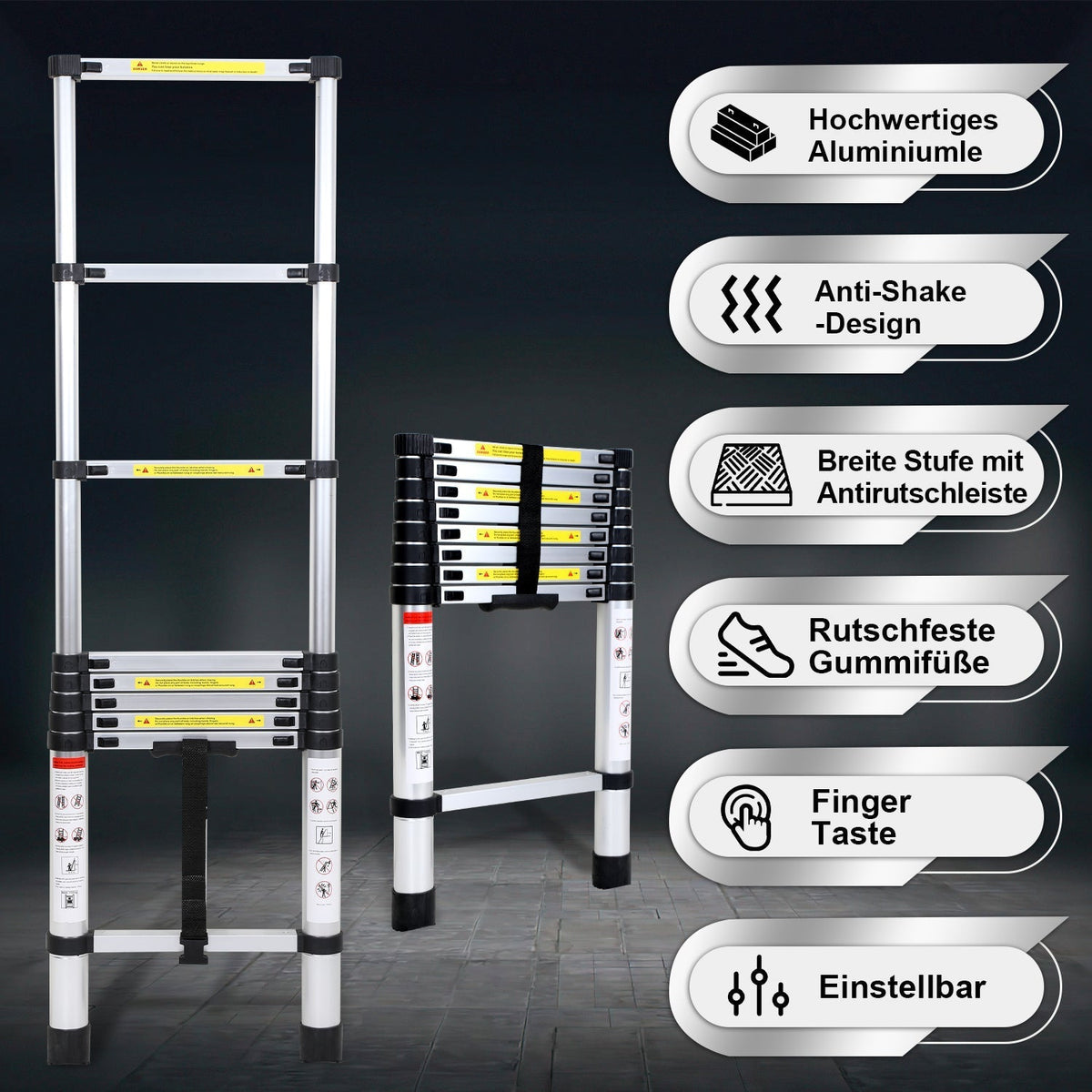 Teleskopleiter aus Aluminium bis 150kg