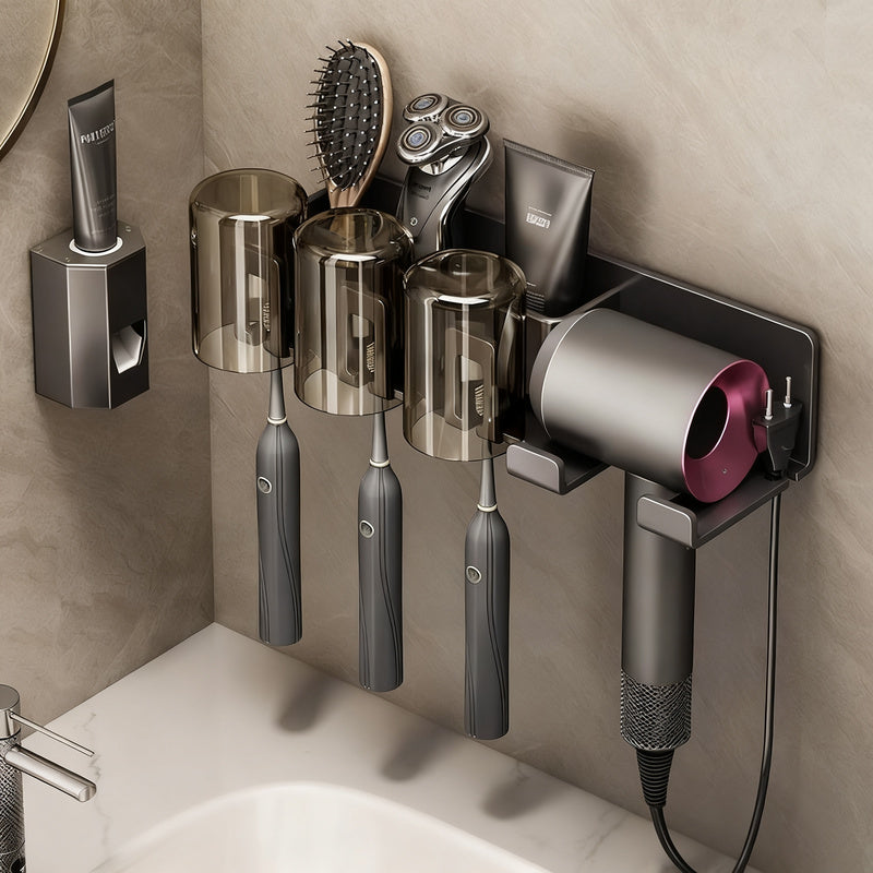 Aluminum Toothbrush and Hairdryer Holder with Suction Cup