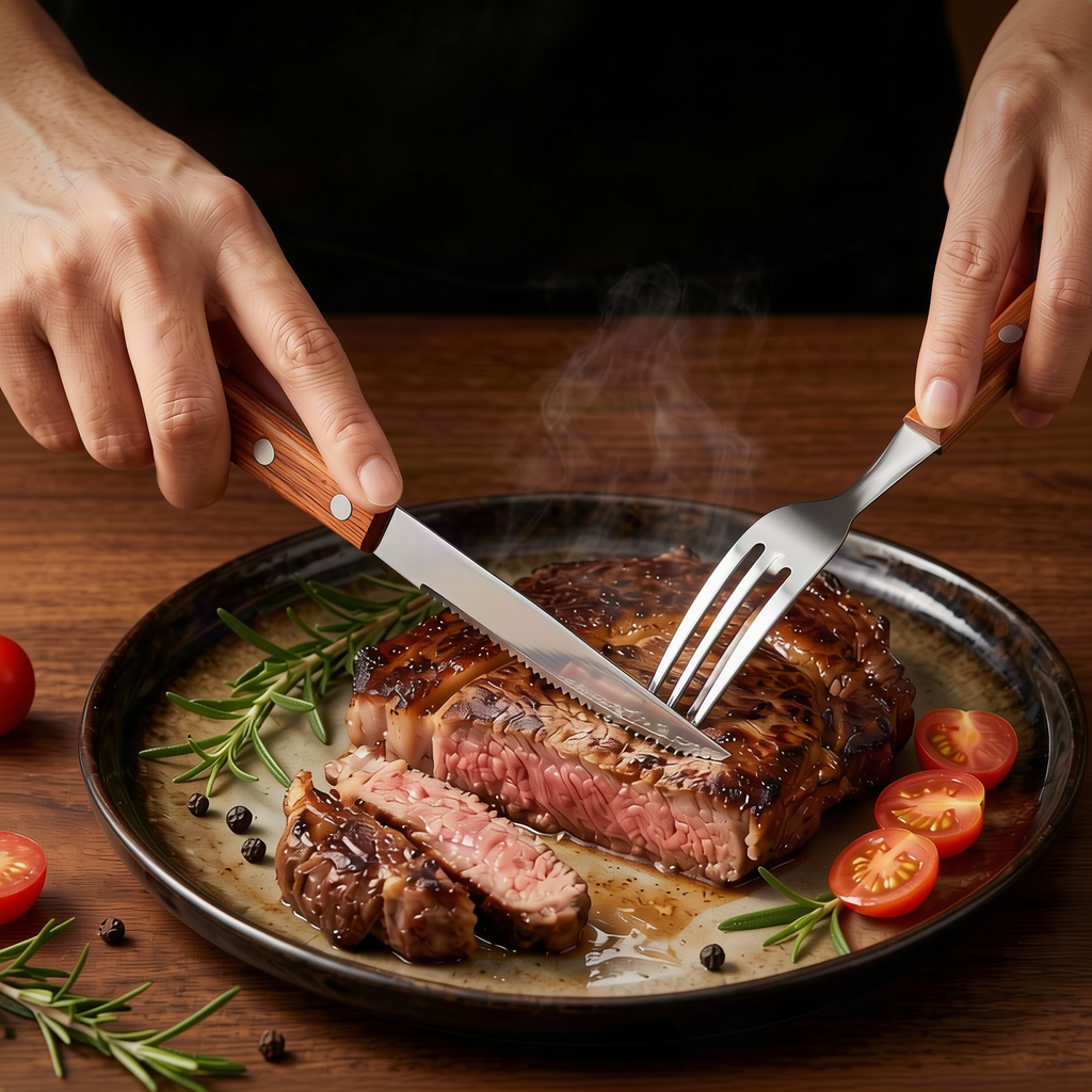 12-Piece Stainless Steel Cutlery Set with Wooden Handles