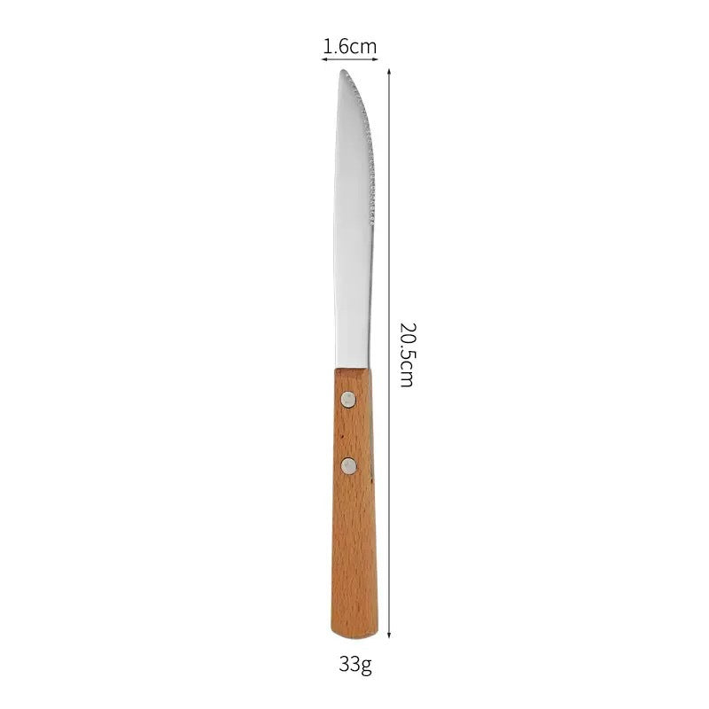 12-Piece Stainless Steel Cutlery Set with Wooden Handles
