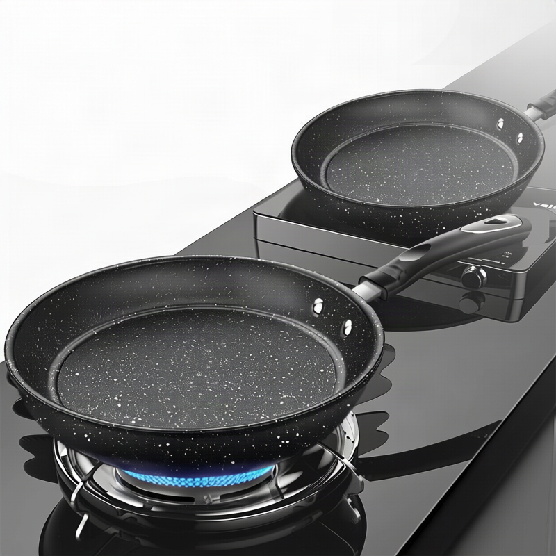 Frying Pan with Glass Lid and Cast Iron Bottom