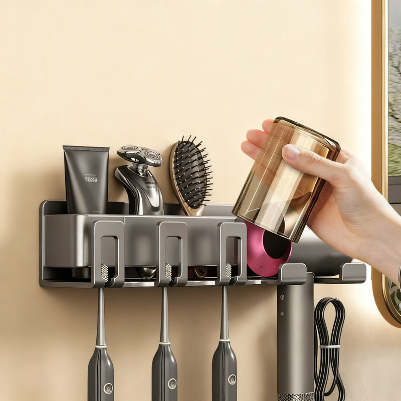 Aluminum Toothbrush and Hairdryer Holder with Suction Cup