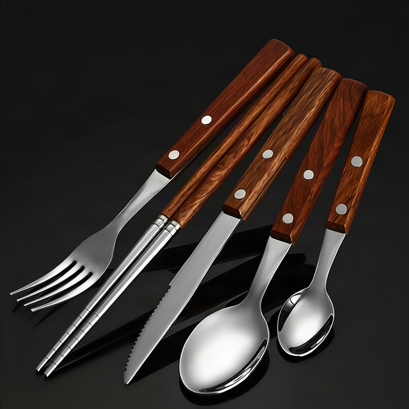 12-Piece Stainless Steel Cutlery Set with Wooden Handles