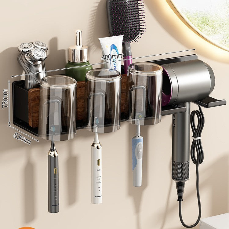 Toothbrush holder with hairdryer holder, wall-mounted