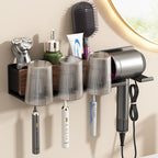 Toothbrush holder with hairdryer holder, wall-mounted