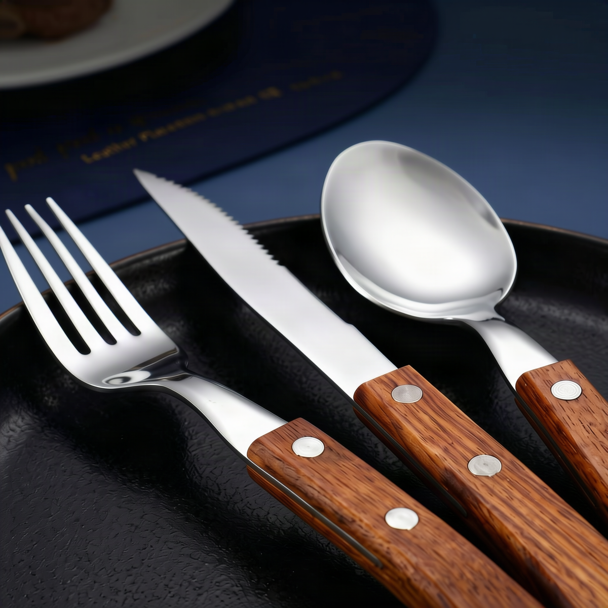 12-Piece Stainless Steel Cutlery Set with Wooden Handles