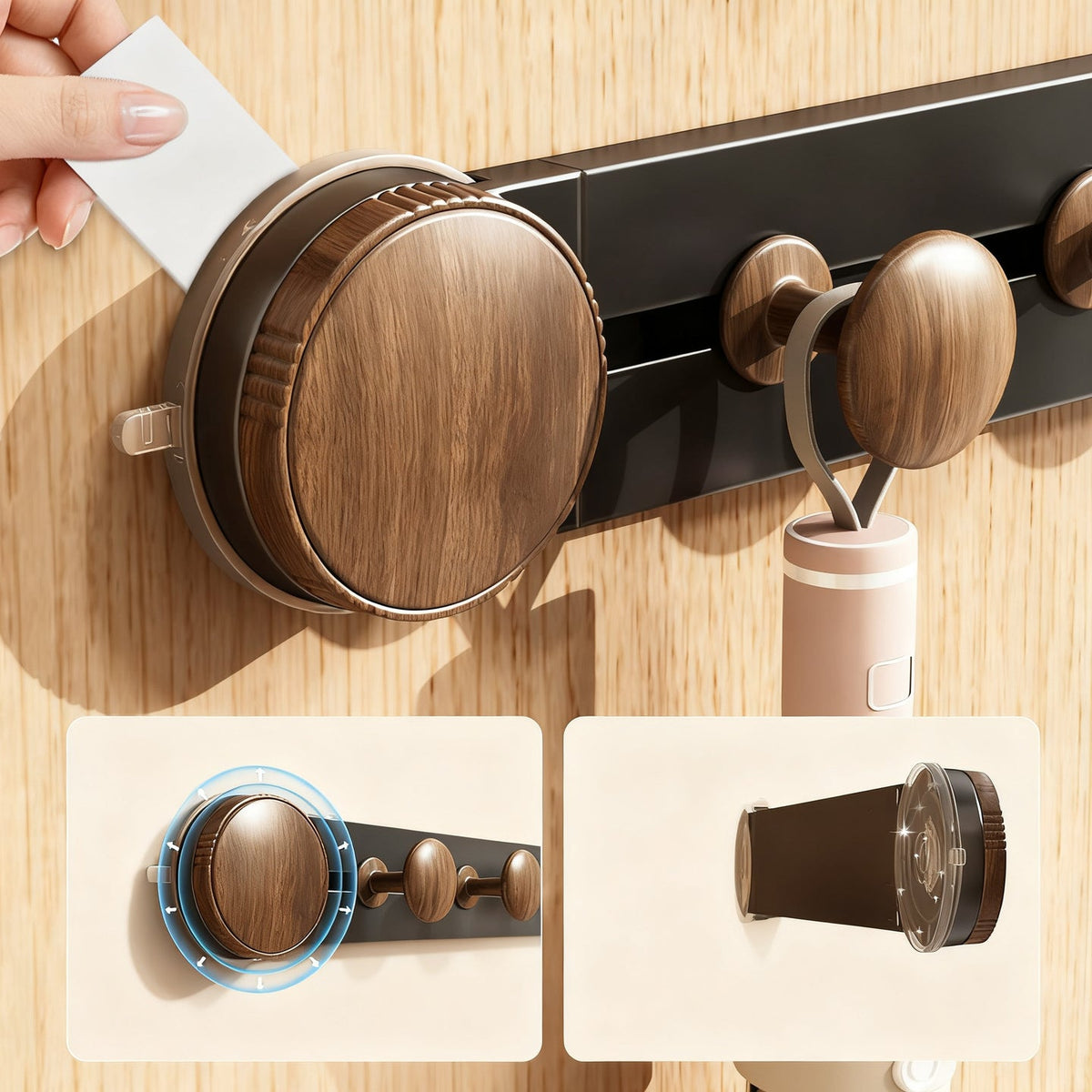 Suction Cup Wall Hook - Walnut Wood Look