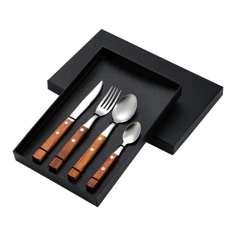 12-Piece Stainless Steel Cutlery Set with Wooden Handles