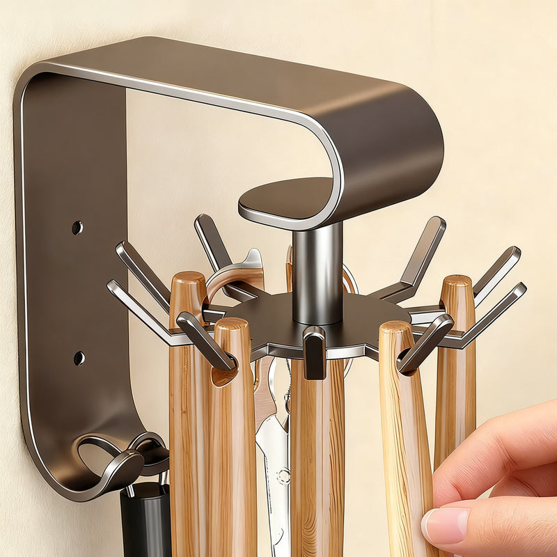 Rotatable 10-Hook Kitchen Wall Rack