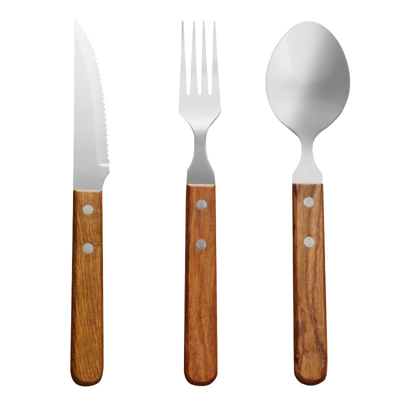 12-Piece Stainless Steel Cutlery Set with Wooden Handles