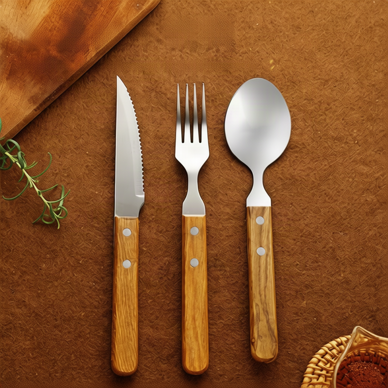 12-Piece Stainless Steel Cutlery Set with Wooden Handles