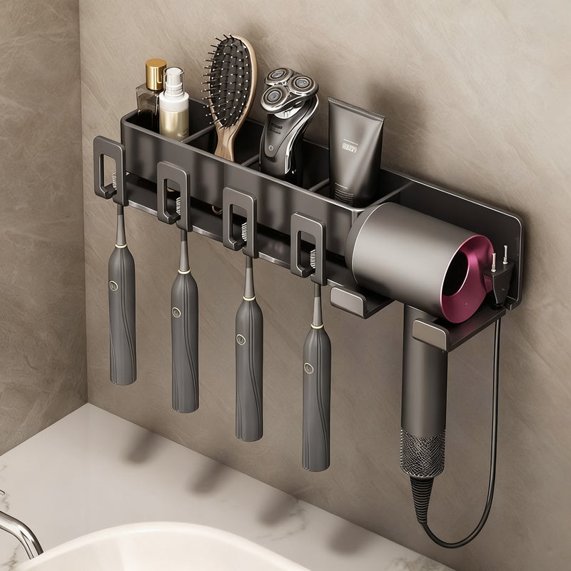 Aluminum Toothbrush and Hairdryer Holder with Suction Cup
