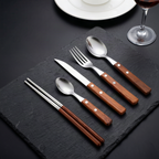 12-Piece Stainless Steel Cutlery Set with Wooden Handles
