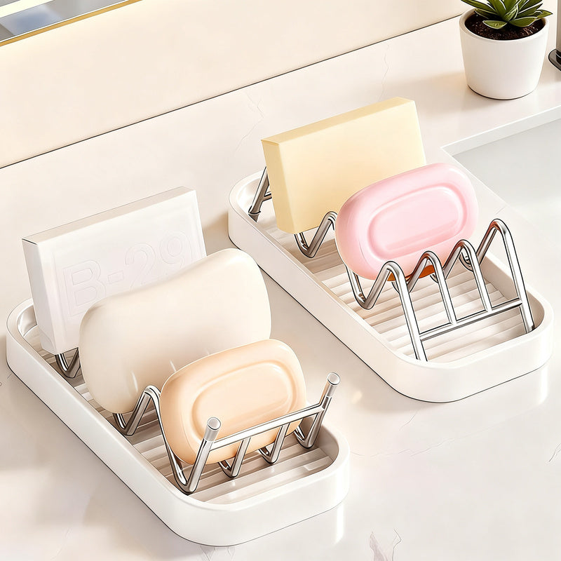 Stainless steel soap dish with shelf