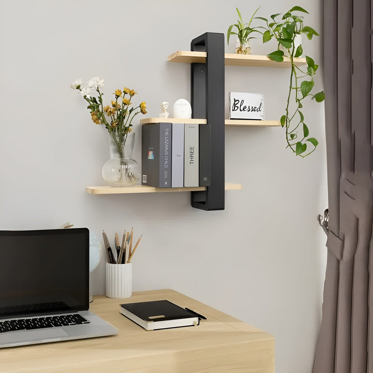 NordWood 3-Level Solid Pine Wall Shelf