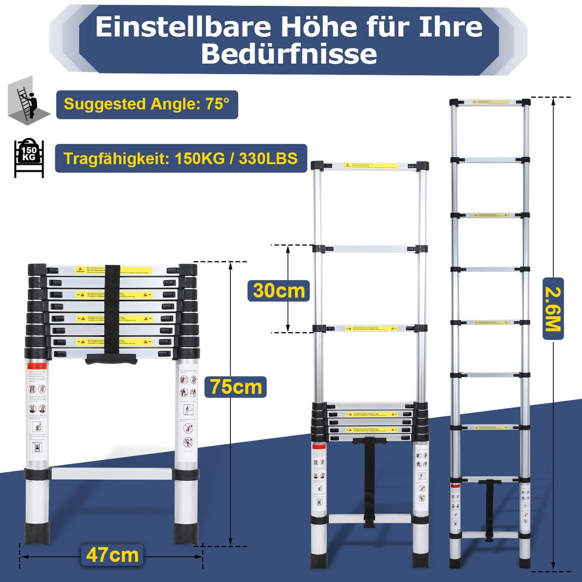 Teleskopleiter aus Aluminium bis 150kg